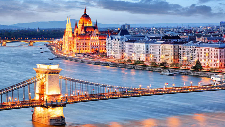 Budapest with chain bridge and parliament Hungary